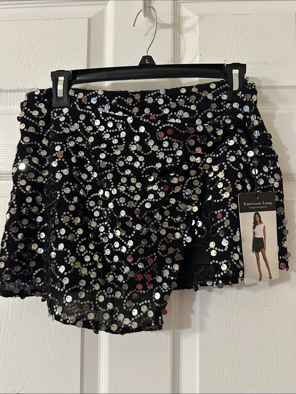 Emerson Lang Black Sequin Mini Skirt/Skort -Small - Picture 2 of 13